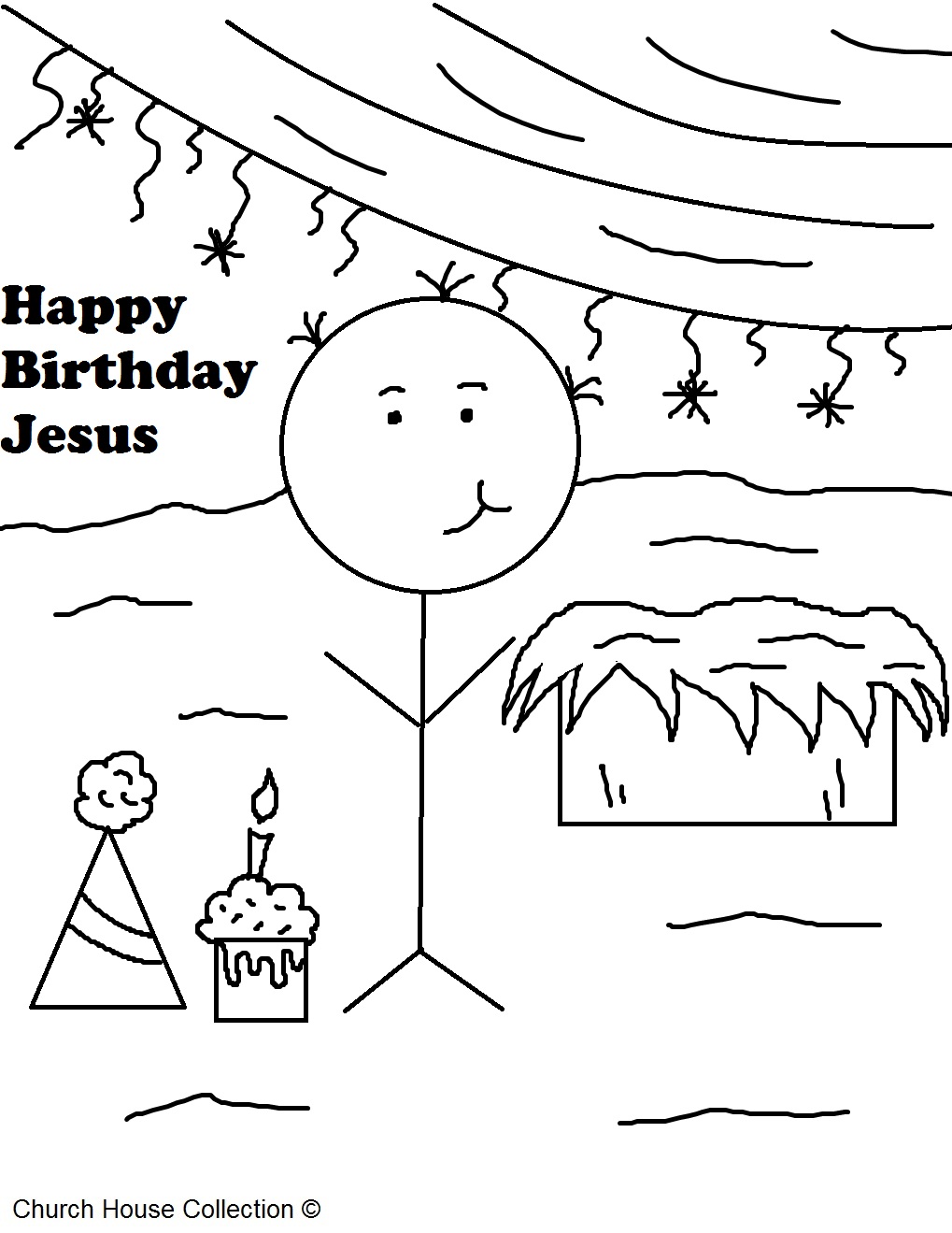Free Happy Birthday Jesus Coloring Pages For Kids in Sunday School or Children's Church by Church House Collection